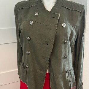 INC International Concepts Linen Peplum Military Style Jacket Size L